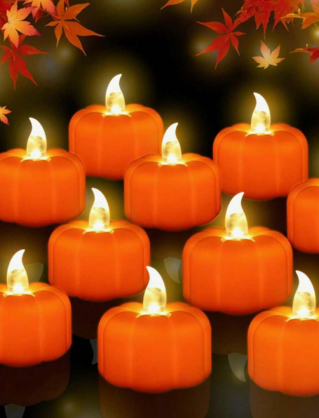 12pc Pumpkin Flameless LED Tea Light Candles (Battery Operated), Halloween Pumpkin Tea Lights, Autumn Decor, Harvest Festival Table Decoration Lights, Suitable For Home Dining Table