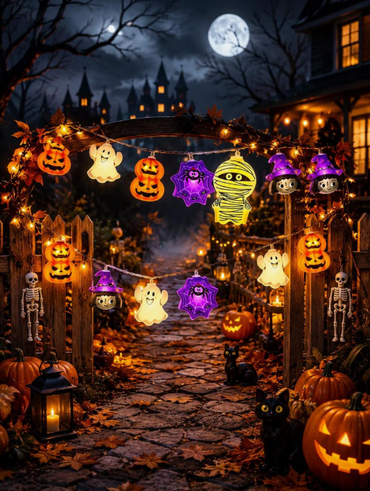 1pc Halloween Decorative String Lights, Halloween Window Decoration, Battery Operated (Batteries Not Included), LED Halloween String Lights, Halloween Ghost Lights, Halloween Outdoor Decoration, Halloween Decoration