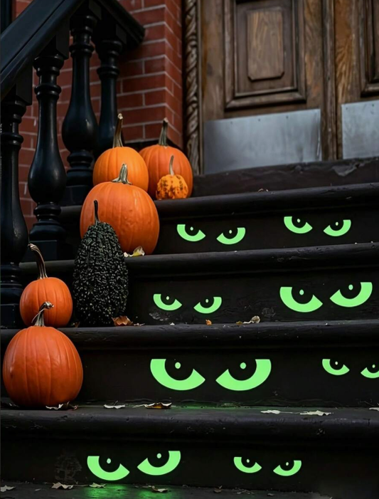 64pcs Glow-In-The-Dark Halloween Window Sticker Set, Luminous Window Decals, Glowing Halloween Night Party Stickers, Removable Fluorescent Halloween Stair Wall Stickers, Reusable Window Decals