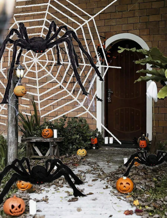 1pc Hairy Spider Halloween Decoration - Scary Giant Spider Prop For Yard Or Party Decor - Realistic Black Furry Spider With Long Legs - Halloween Indoor And Outdoor Decor Supplies